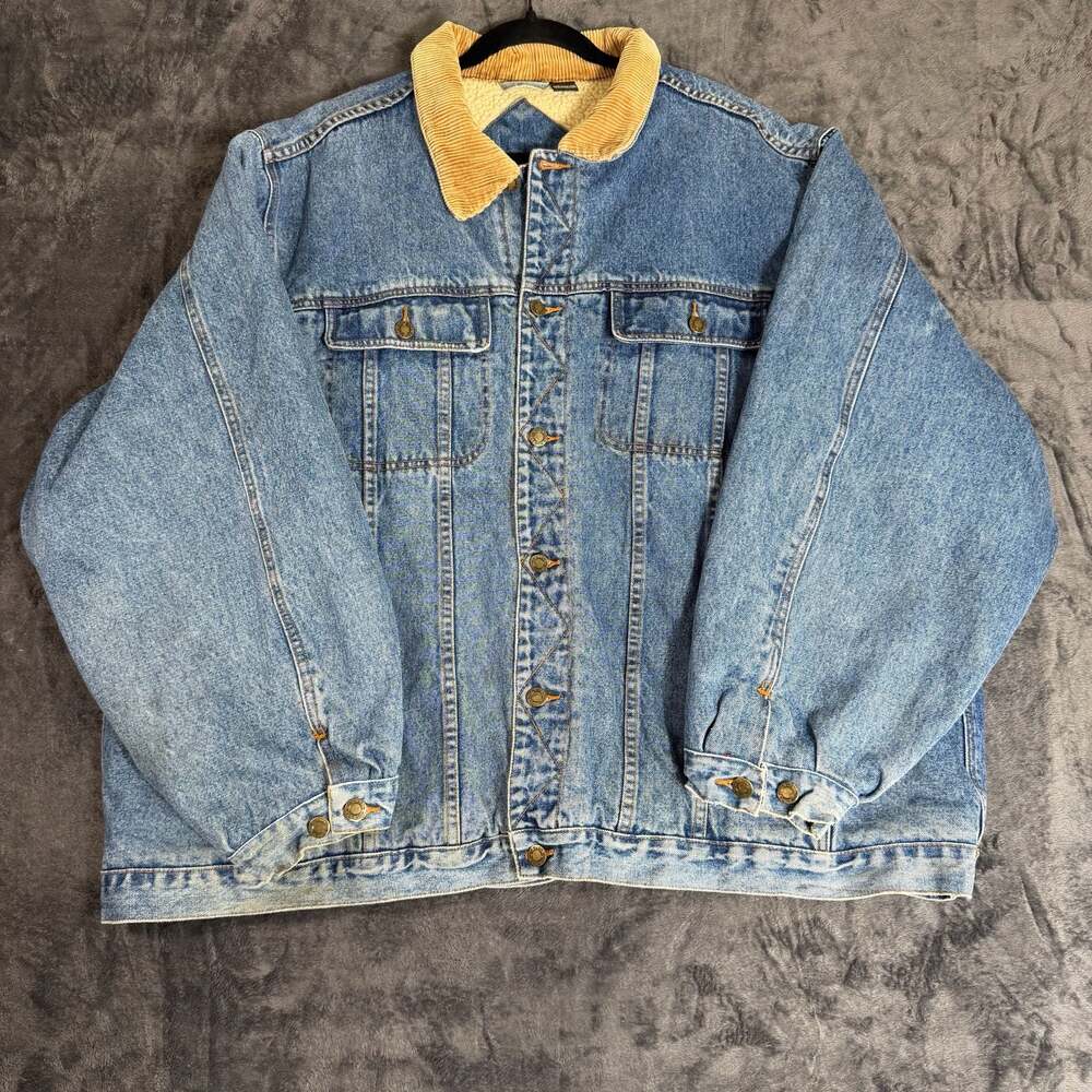 VTG High Noon Denim Sherpa Lined Jacket Men's 4XL Button Up Heavyweight 90s